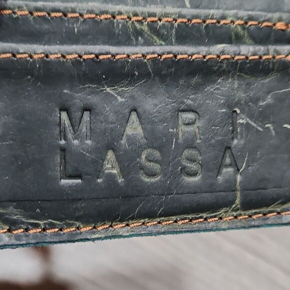GUC Mari Lassa Distressed EVERGREEN Leather Raw Mini Wallet - Picture 2 of 4